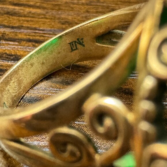 VINTAGE Sajen Bronze Amore Heart Green Quartz Ring 24.98ct Size 5 - Picture 5 of 6